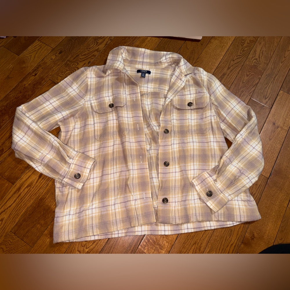 Chaps Yellow and Tan Plaid Shirt